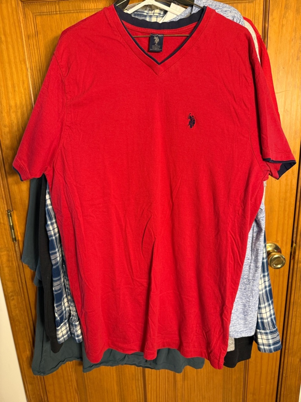 U.S. Polo Assn. Red V-Neck Tee with Navy Logo Detail